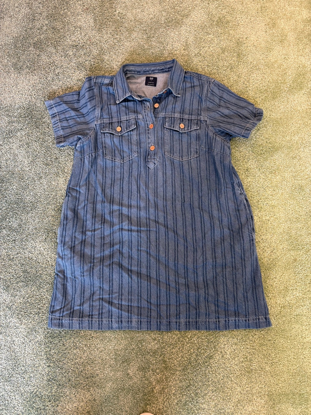 GAP Blue Striped Short-Sleeve Polo Mini Dress